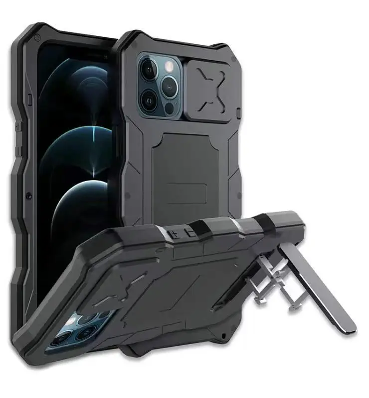 Rugged Armor Slide Camera Lens Phone Case for iPhone 12 Pro Max Metal Aluminum Military Grade Bumpers Armor Kickstand Cover