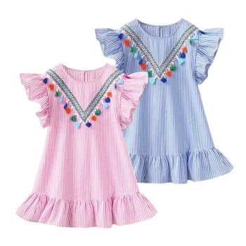

Summer Girls Tassel Flying Sleeve Dresses Stripe Cute Kids Party for girls Princess Dress Tops Clothes