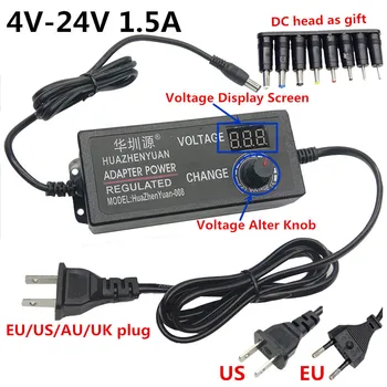 

EU US plug Adjustable AC to DC 4V-24V 1.5A Universal adapter with display screen voltage Regulated power supply adatpor