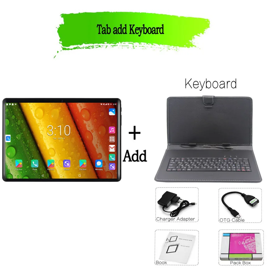 Add Keyboard Планшетный ПК 10,1 дюймов Android 9,0 Планшеты 8 ГБ+ 128 ГБ десять ядер 3g 4g LTE телефонный звонок ips ПК планшет WiFi gps 10 дюймов планшеты - Комплект: Add Keyboard