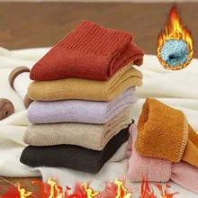 1 par de lana gruesa caliente terry toalla mujeres calcetines coloridos regalo tamaño libre lindo sokken nuevo invierno Vintage Navidad soild Calcetines