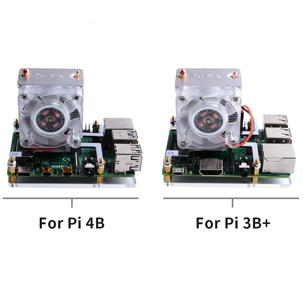 Raspberry Pi 4B/3B/3B+ радиаторы 52Pi ICE-Tower охлаждающий вентилятор 40x40x10 V2.0 черный супер рассеивание тепла 7 цветов светильник