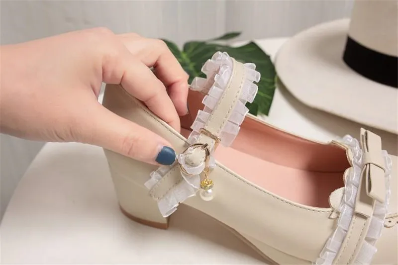 2020 Spring New Sweet Bow Women Pumps Lolita Shoes Fashion Lace Thick 5cm High Heel Buckle Strap Shoe Pumps Woman Big Size 30-46 (1)