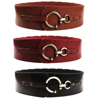 

Women's Wide Belt Elastic Semi-circular Buckle Stretch Corset Cinch Waistband PU Leather Waist Belts Women Dress Pants Female