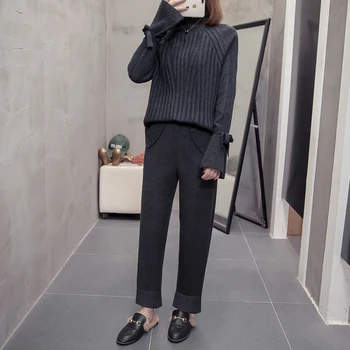 

CBAFU L-4XL women knitted set autumn winter sweater suit long sleeve bow pullovers wide legs pants 2 piece set tracksuit F953
