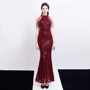 

noble party prom dress elegant Hang a neck beaded long evening dresses sequin mermaid evening gown sexy Slim evening dress