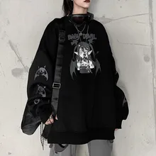 Gothic Graphic Character Girl Print Sweatshirt Pullover Hoodies Women Graffiti Oversized Harajuku Streetwear Korean Punk Japan