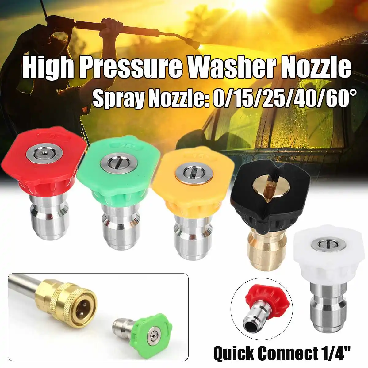 5 Pieces Pressure Washer Nozzles Spray Tips 1/4 Quick Connection Design 