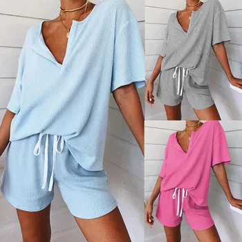 Pijama liso para Mujer, traje para casa, ropa de dormir para el hogar, estampado de ancla, de algodón, Verano