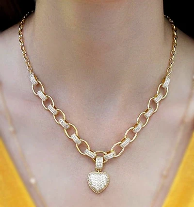 Очаровательное белое циркониевый в форме сердца ожерелье, подвеска из золота разноцветные на цепочке ожерелье-чокер ожерелье регулируемое женское свадебное Bijoux - Окраска металла: gold plated