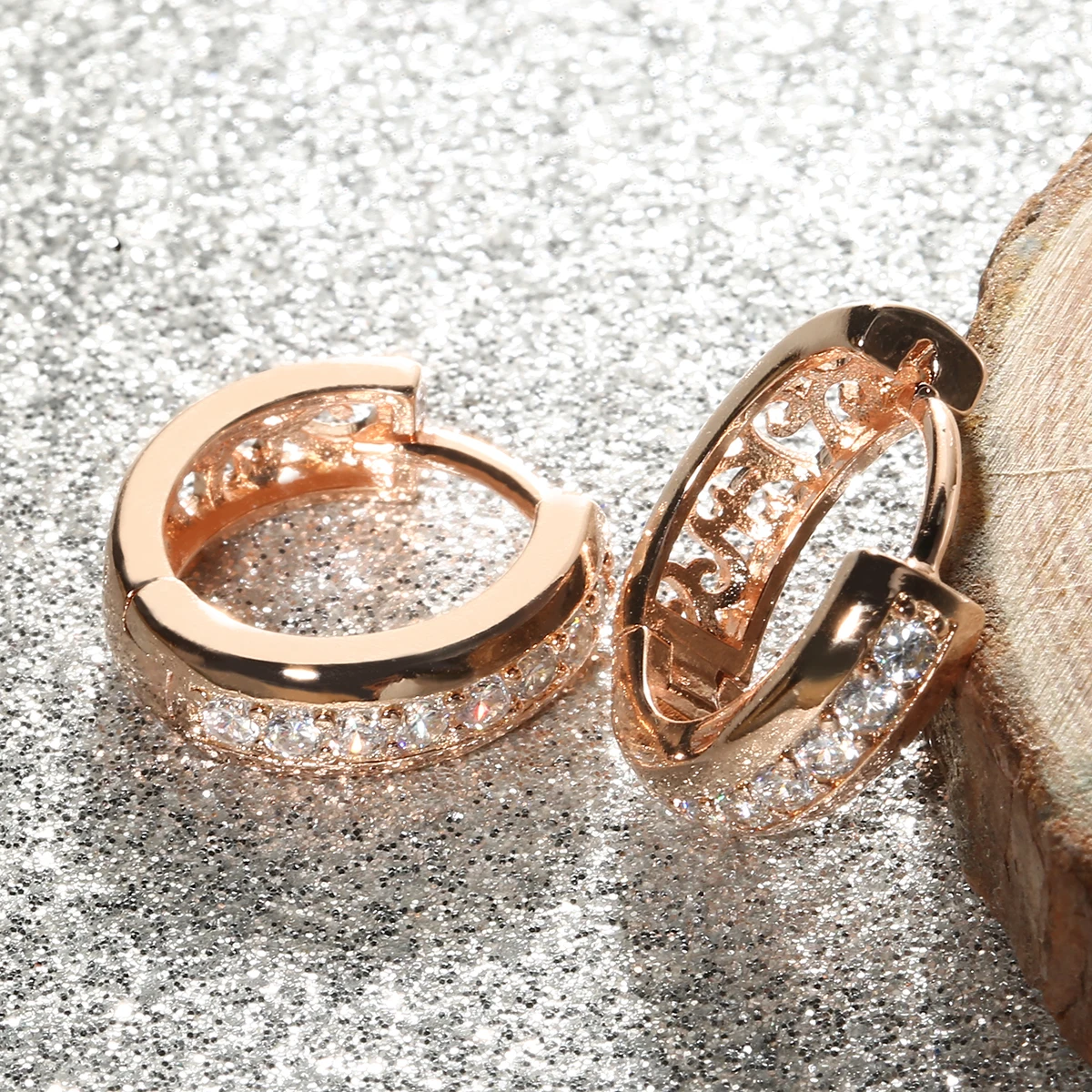 Trendy Rose Gold Color Circle Earrings Vintage Crystal Huggie Hoop Earring oorbellen  Women Jewelry boucle d'oreille Shellhard