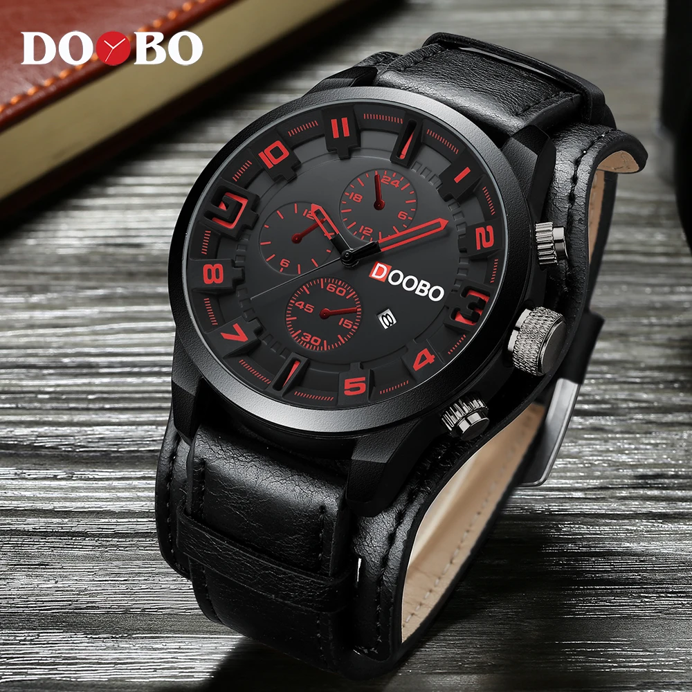 D033 black black Новинка 8225, мужские военные спортивные кварцевые часы, мужские брендовые роскошные часы с кожаным ремешком, водонепроницаемые мужские наручные часы, Relogio Masculino - Цвет: D033 black black