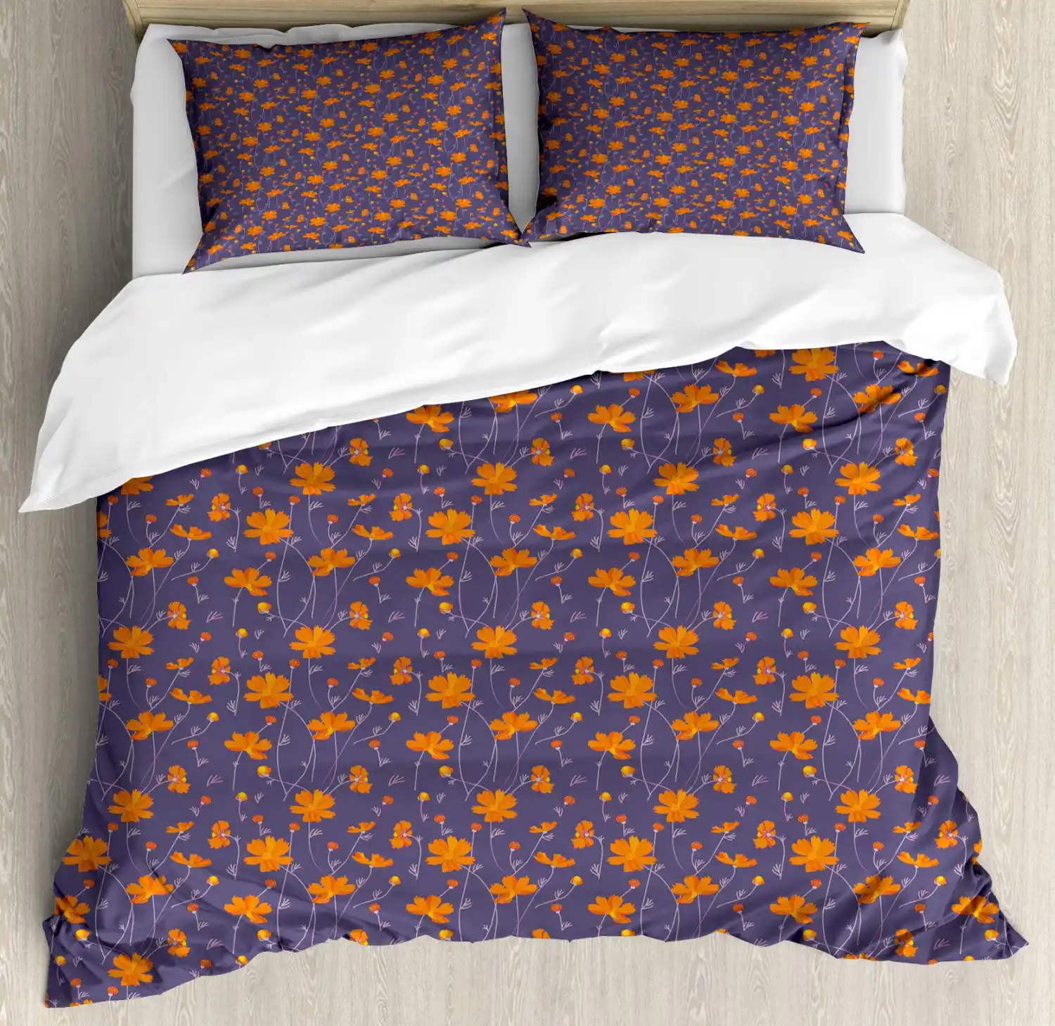 Burnt Orange Duvet Cover Set Flowers Buds And Thin Peduncles 3 Piece Bedding Set Dark Purple Grey Burnt Orange Marigold Dark Duvet Cover Aliexpress