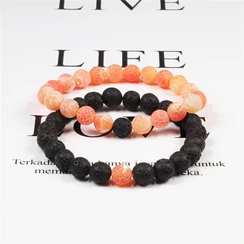 Set Bracelet Couples Distance Black White Natural Lava Stone Tiger Eye Beaded Yoga Bracelets for