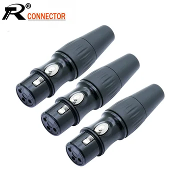 

10pcs/lot 3 Pin XLR Female Jack Wire Connector Metal Shell God Plated 3 Pole XLR Socket Microphone MIC Cable Plug Jack Connector