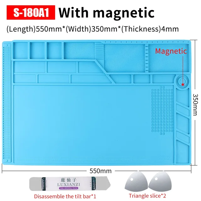 S-180A1 Large Heat Resistant Silicone Soldering Work Mat w/ Magnets