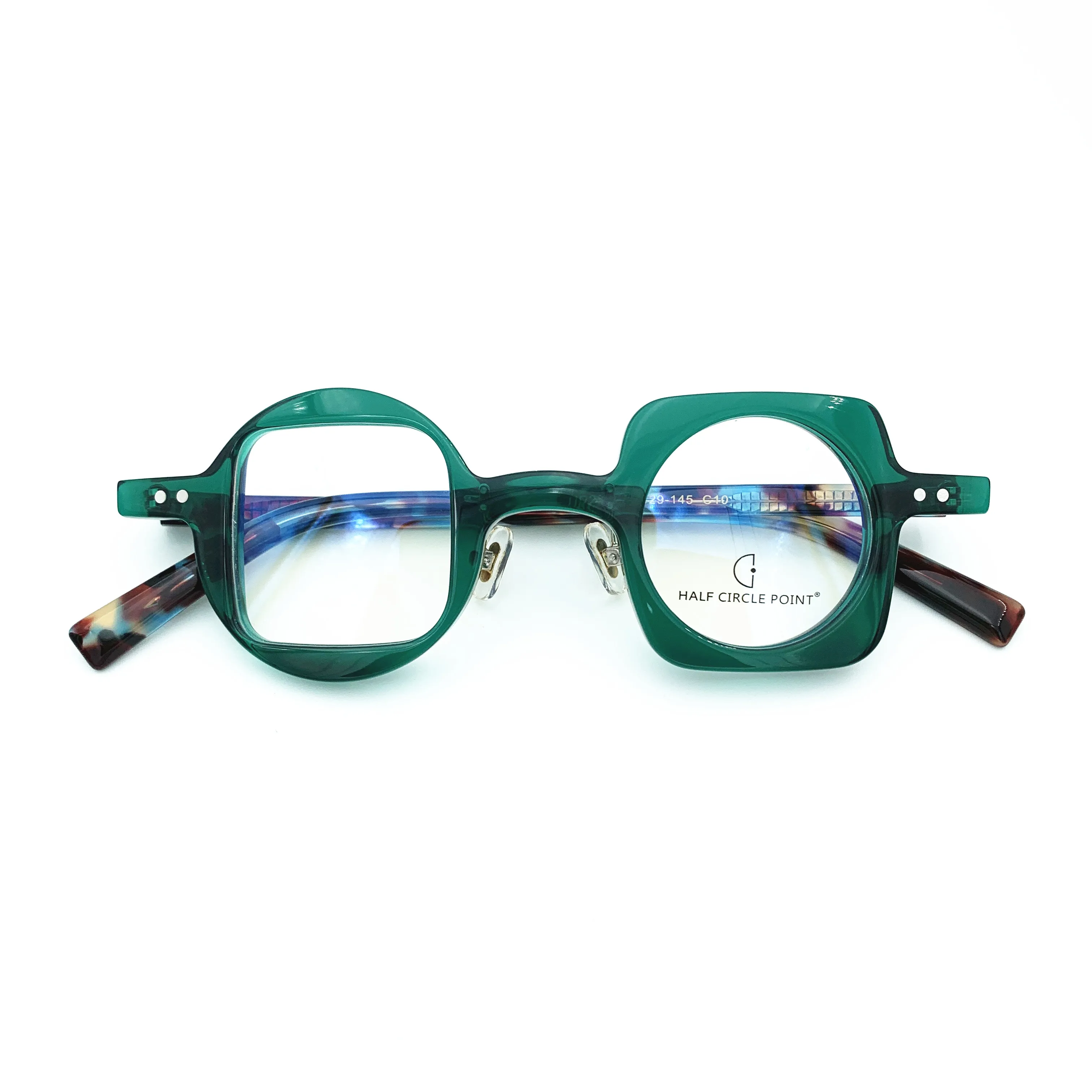 

Belight Optical Fancy Vintage Retro Matt Acetate Irregular Shape Round with Square Design spectacle frame precription lens 259