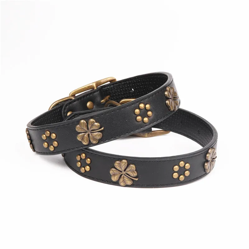 Черный Регулируемый кожаный ошейник для собак персонализированное медное