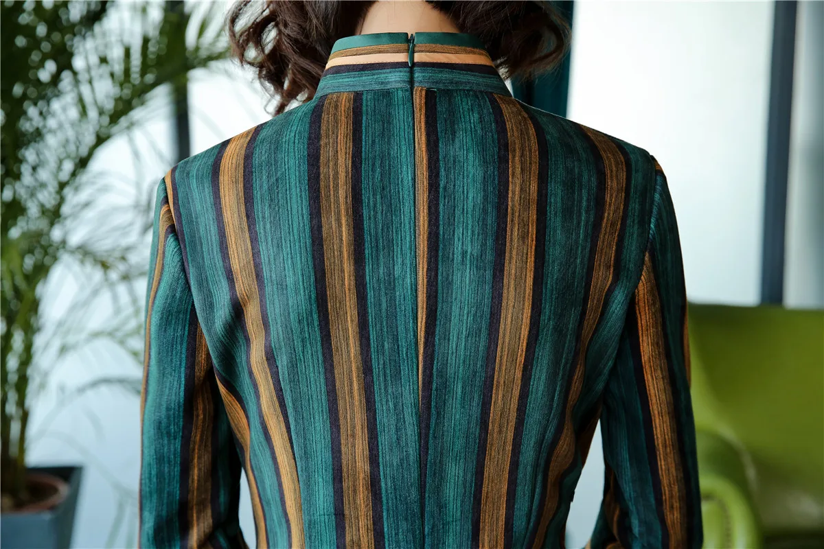 Шанхай история замшевый элегантный в полоску Cheongsam Qipao китайские традиционные