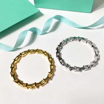 

New Hard Metallic Women Link Bracelet Street Fashion Cool Simple Gold Color Copper Link Bracelet for Lady