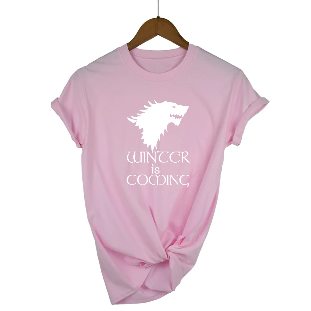 pink-W Женские футболки "Игра престолов", Забавный дом СТАРКОВ, Джон Сноу, женские топы с принтом, короткий рукав, круглый вырез, футболка, новинка, крутая футболка - Цвет: pink-W