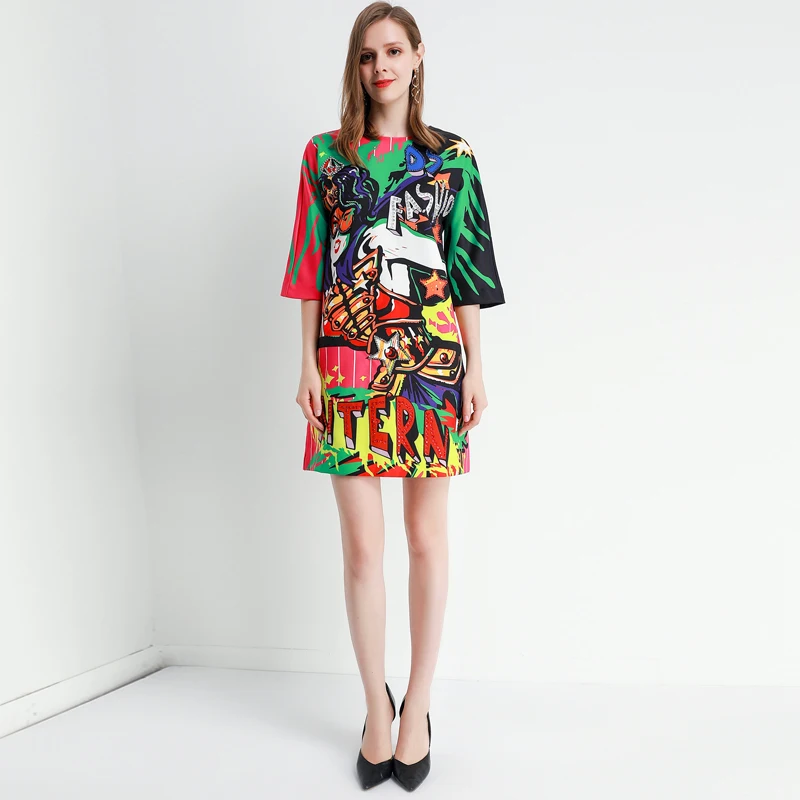 Xiaomoli модное платье в стиле ретро с принтом и стразами, элегантное платье с цветными блоками, Новинка осени