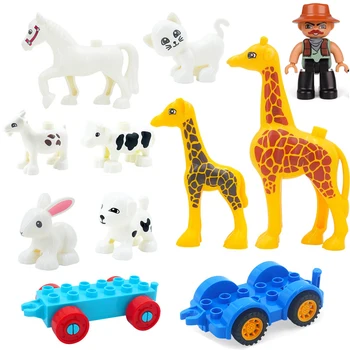 

2020 Duplos Set Animals Model Farm Trailer Series Big Size Giraffe Building Block Accessories Educational toys for children Gift