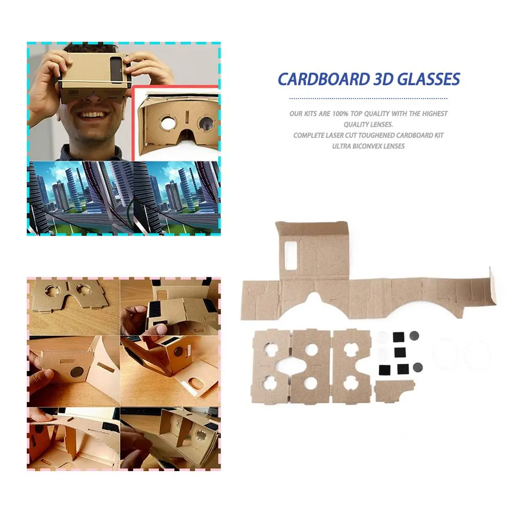 New DIY Google Cardboard 3D Glasses Ultra Clear Virtual Reality VR Mobile Phone Movie Game 3D Viewing Google Glasses Wholesale