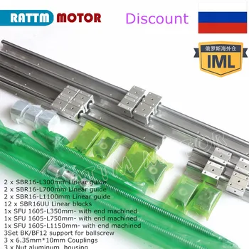 

CNC parts 6Pcs linear router guide SBR16 L300/700/1100mm & Ball screw 1605 350/750/1150mm with Nut &BK/B12 for 3D printer