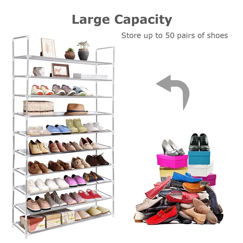 

High Quality 50 Pair 10 Tiers Shoe Rack Shelf Storage Organizer with Non-slip Shelves Fully Adjustable Shoe Shelf HW52383