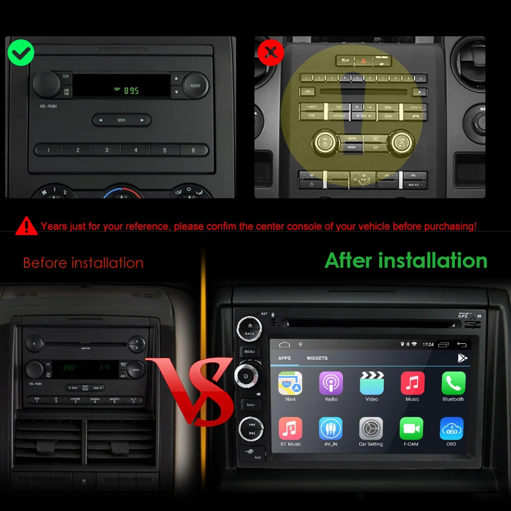 Excellent Android 9.0 2GB RAM Fit for Ford F150 F250/350/Edge/Fusion/Mustang in Dash DVD Player GPS Navigation Stereo Radio BT SWC TPMS 4G 2