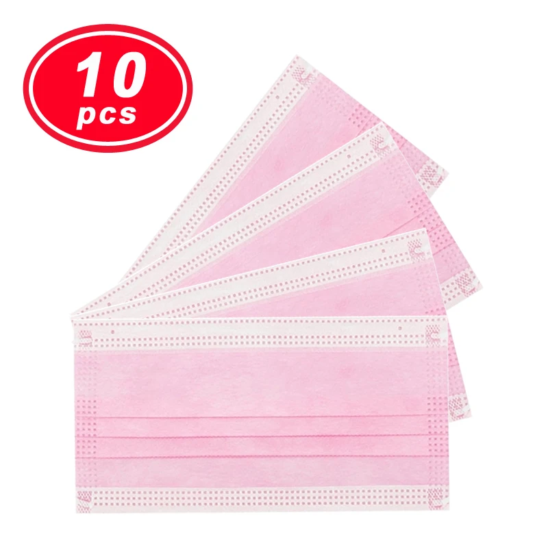 

10PCS YIGANERJING Non Woven Disposable Face Mask pink mask 3 Layers Earloop Masks Bacteria Proof Face Mouth Mask medical mask