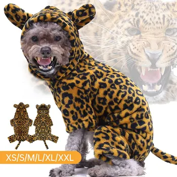 

Funny Leopard Dog Costume Soft Flannel Warm Dog Jumpsuits Four Leg Dog Clothes Winter Pet Apparel for Small Dogs