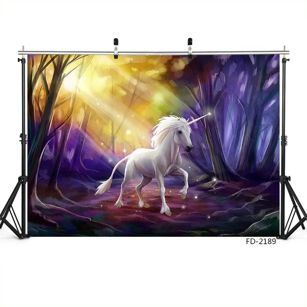 White Unicorn Deep Forest Background For Baby Shower Children Birthday Party Portrait Photography Backdrops Photo Studio Props |