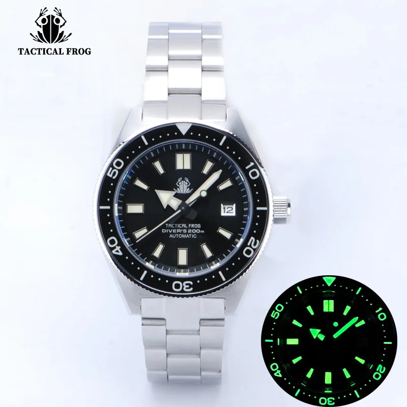 

Tactical Frog Men's 62MAS Dive Watch Black Dial Full Lume Ceramic Bezel Sapphire NH35 Automatic Movement 200M Water Resistant