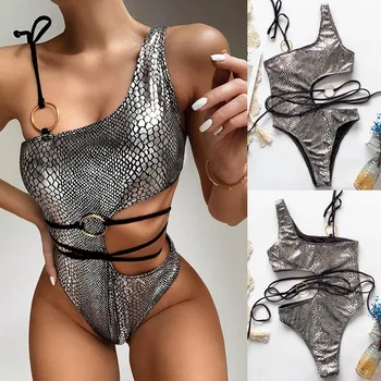 

Women Sexy Solid Ring One-Piece Bikini Push-Up Pad Swimwear Swimsuit Beachwear Bathing Summer biquini 2020 monokini купальник