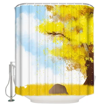 

Maple Deciduous Autumn Yellow Shower Curtain Waterproof Curtains Polyester Bath Curtain