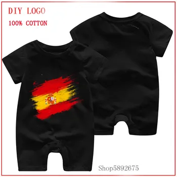 

Pure Cotton Spain's Flag Newborn Unisex Baby Summer Jumpsuit Infant Baby Boys Girls Costumes Short Sleeve Rompers Baby Clothes