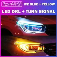 BraveWAY Flash kierunkowskaz LED (żółty) + DRL (biały niebieski) lampy LED wodoodporne naklejki na samochod światło dzienne T10 LED W5W akcesoria samochodowe oświetlenie tanie tanio CN (pochodzenie) Turn Signal 12 v MULTI 150g Uniwersalny DRL+TURN SIGNAL Signal Warning Lamps Car LED Daytime Running Light