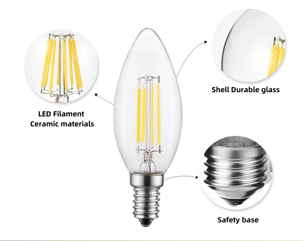 LUCKYLED светодиодный светильник 220 В E14 110 В E12 2 Вт 4 Вт 6 Вт Ретро винтажный светодиодный светильник с нитью накаливания светильник-свеча для домашнего декора Внутреннее освещение