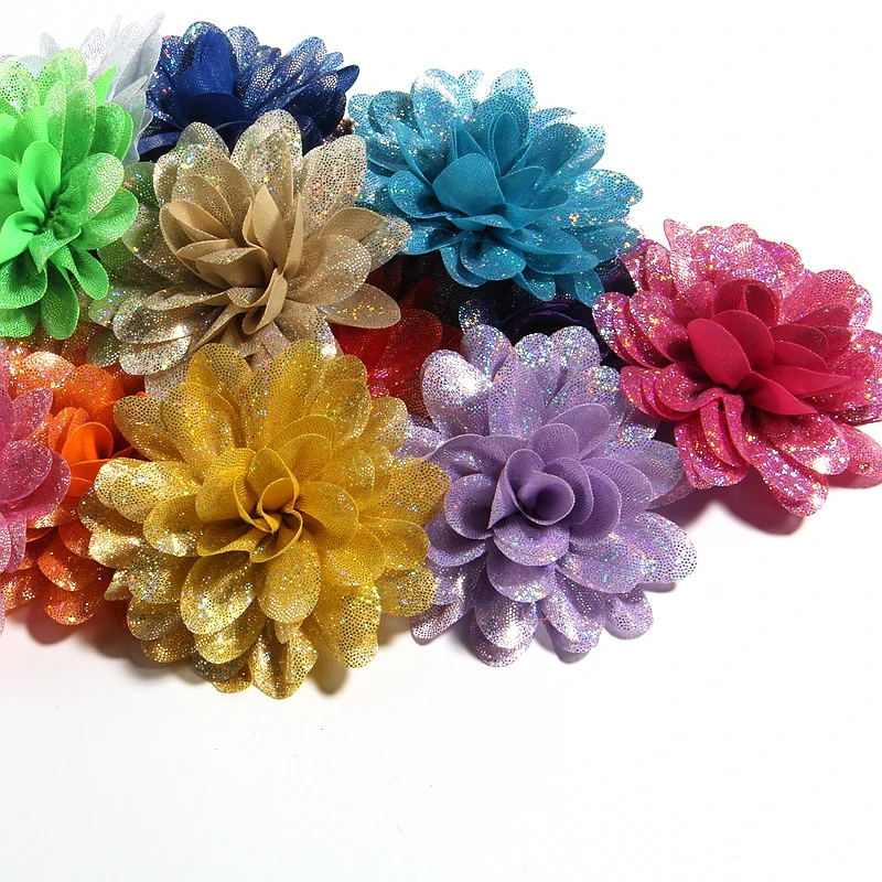 120pcs 4" Fluffy Artificial Fabric Chiffon Flower For Hair Accessories 