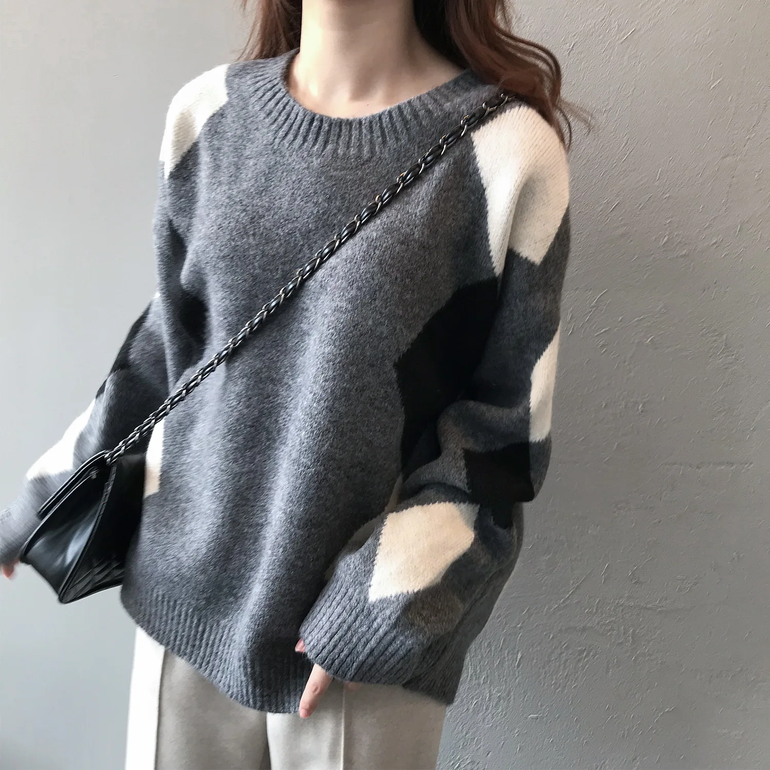 Johnature Women Pullover Sweaters Korean Style Argyle Autumn New Long Sleeve Warm Patchwork Women Fall Casual Sweaters