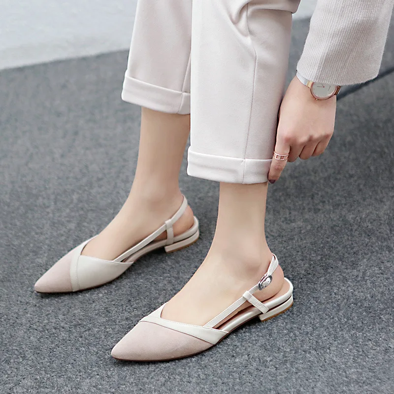 

What 2019 Spring And Summer New Style Pointed-Toe Soft Girl Shoes Shallow Mouth Flat Sandals Shoes Korean-style Simple-Style Clo