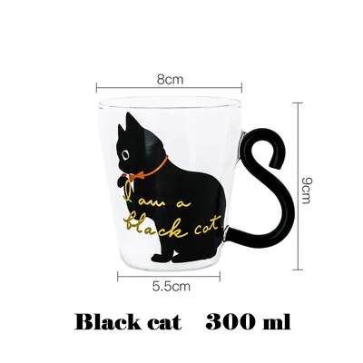Black cat Милый креативный Кот, молоко, кофейная кружка, стеклянная кружка, чашка для чая, чашка с рисунком котенка, для дома, офиса, чашка для фруктового сока - Цвет: Black cat