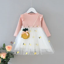 Новое платье с сумкой для маленьких девочек, 2 предмета, фатиновое платье с длинными рукавами и рюшами для малышей Детское осеннее праздничное платье-пачка костюм платья От 1 до 6 лет