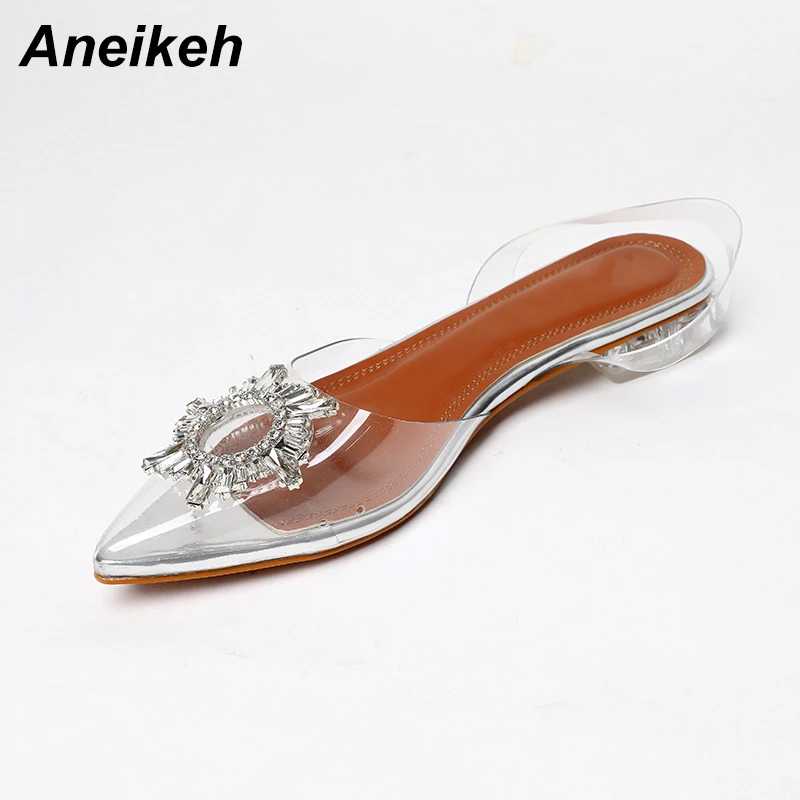 Aneikeh/Новинка; женские босоножки; элегантные туфли на высоких каблуках со стразами и острым носком; свадебные туфли; прозрачные Босоножки на каблуке