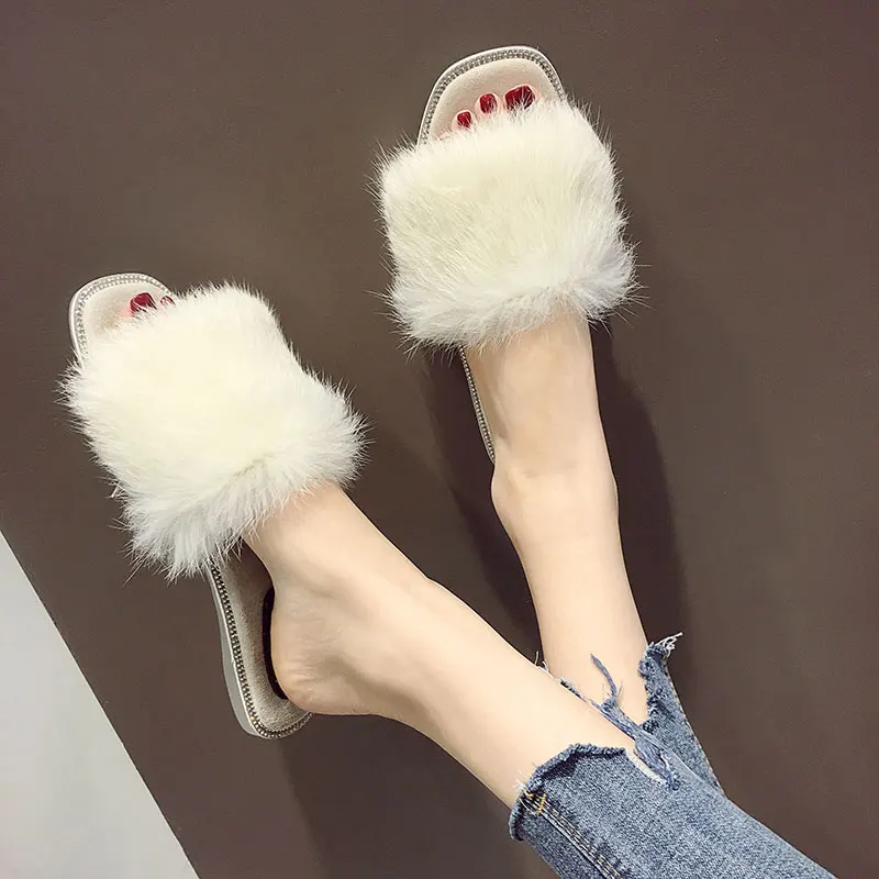 

Shoes Ladies' Slippers 2019 New Women Slides Pokemon Plush Fashion Soft Flat Fur Luxury Rubber Rome PU Basic Slippers