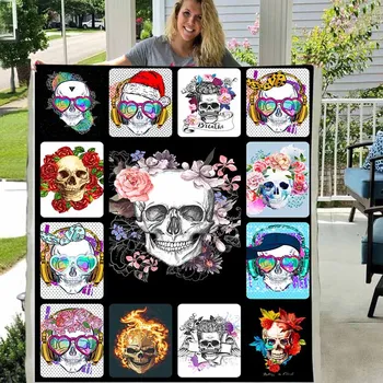 

Funny Skull Weighted Blanket For Adults Thick Plush Sofa bed Throw Blanket Printed Square Plaid Cubre Cama Winter Warm Blanket