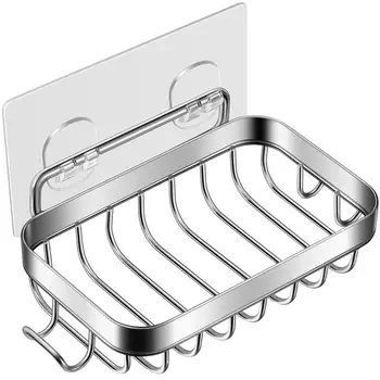 

Stainless Steel Soap Dish Bathroom Storage Soap Rack Plate Box Container Wall Storage Rack Holder with Traceless Adhesive Tape