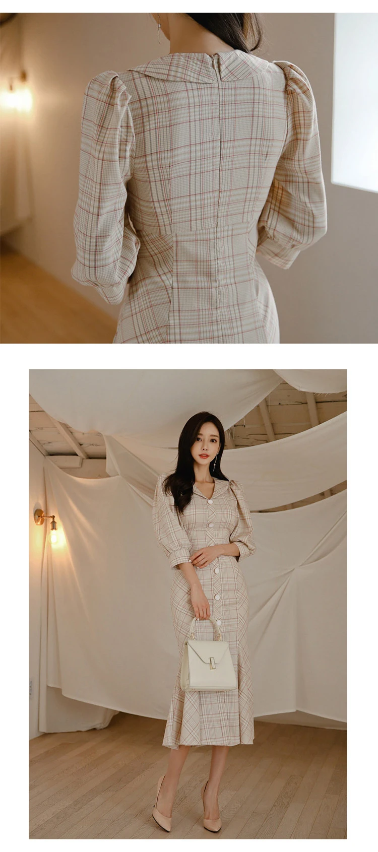 Fashion women new arrival elegant ruffles cute formal dress vintage party sexy slim plaid fresh cute lovely trumpet dress